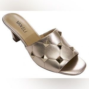 Vaneli Golden Leather Heeled Sandals with Pyramid Studs size 8 NWT